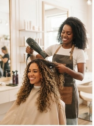 Ilustração de um cuidado de cabelo. Imagem gerada para o site, sem identificar um salão parceiro.